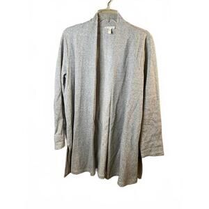 Eileen Fisher Cotton Linen Blend Open Front Cardigan Herringbone Size Medium